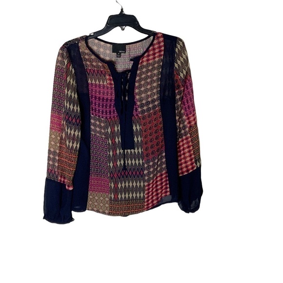 GREYLIN sheer blouse with long sleeves. Front tie. Size M - Picture 3 of 9